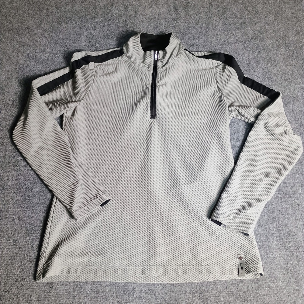Lauren Ralph Lauren Women's L Gray Textured 1/4 Zip Pullover Stretch Top